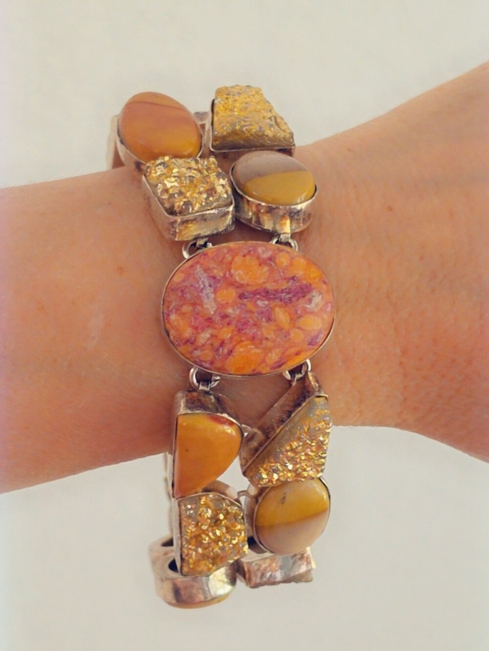 Multi Gemstone Estate Bracelet Sterling Silver 925